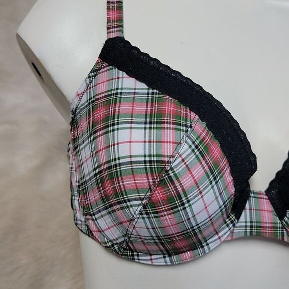 VICTORIA'S SECRET LINED PERFECT COVERAGE SCOTTISH PLAID UNDERWIRE BRA, SIZE 36C - Picture 2 of 9